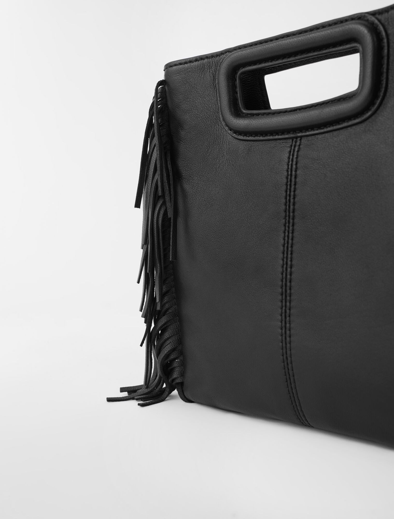 Borsa M con frange in pelle liscia