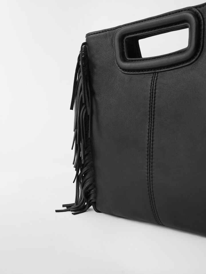 Borsa M con frange in pelle liscia