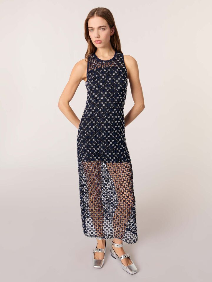 Abito lungo in crochet con perline