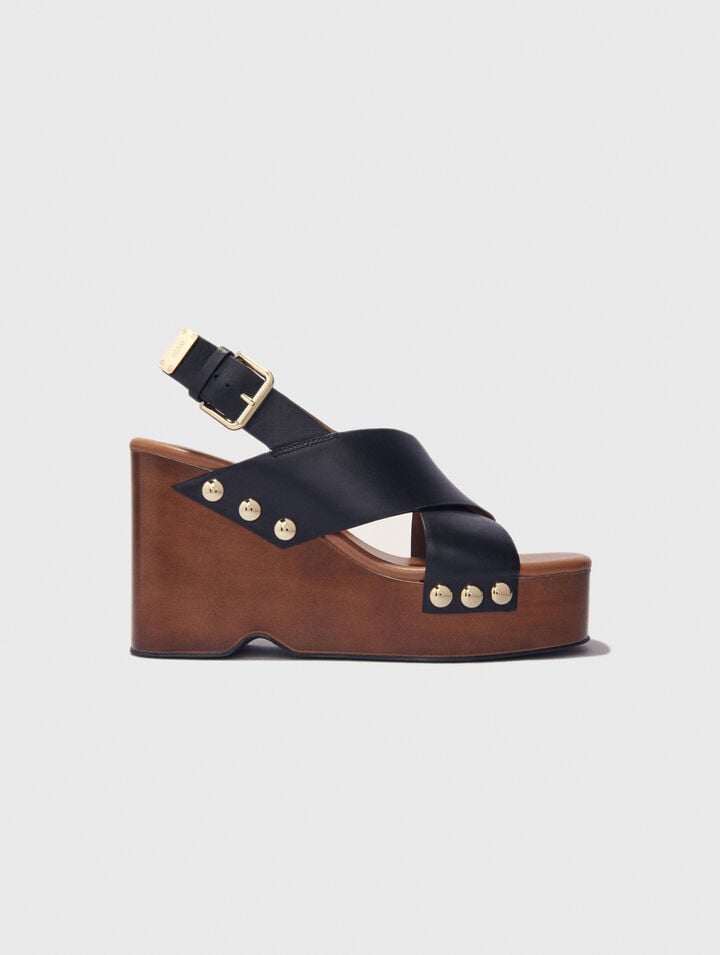 Sandali con zeppa in pelle