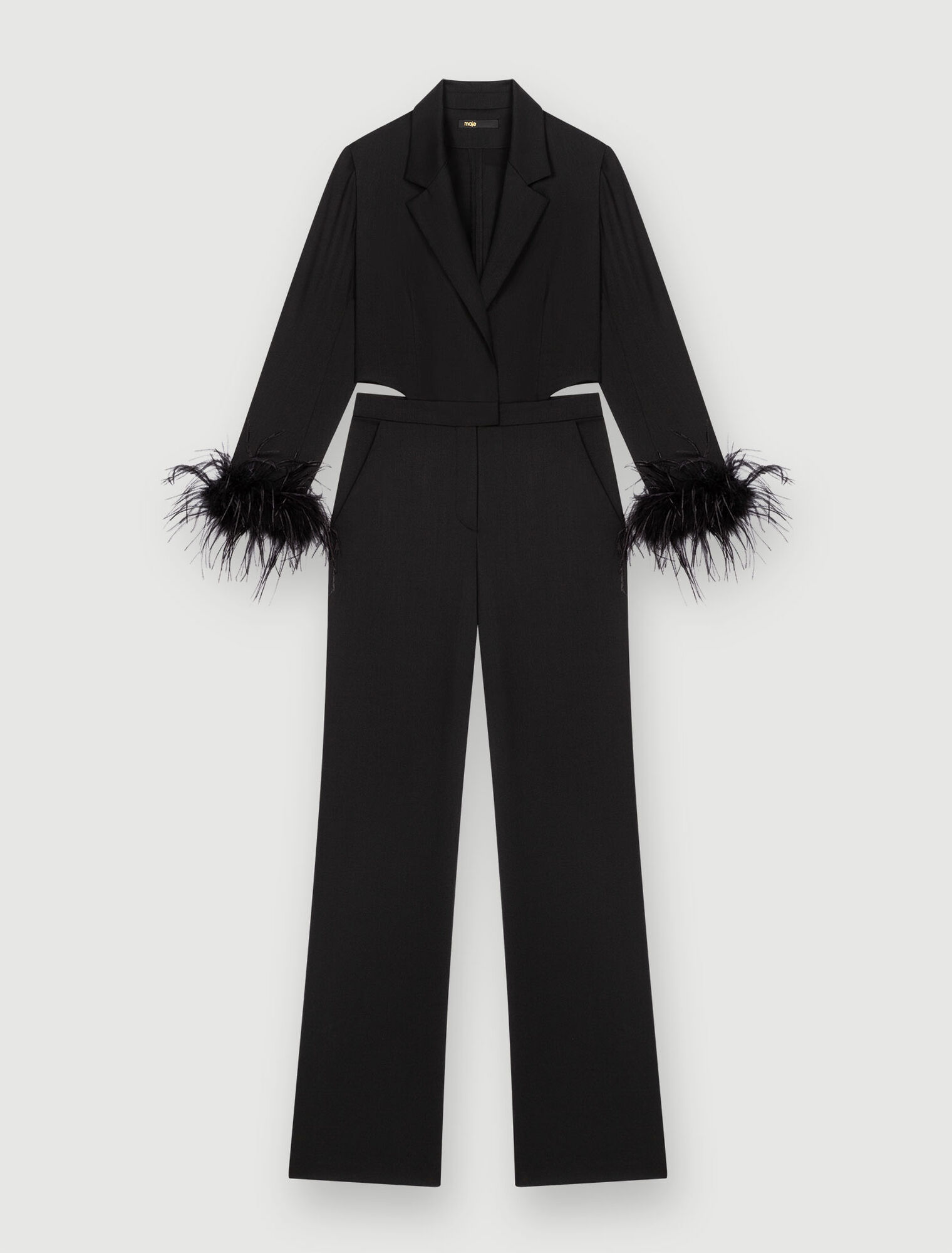 Tuta pantalone in piume nere