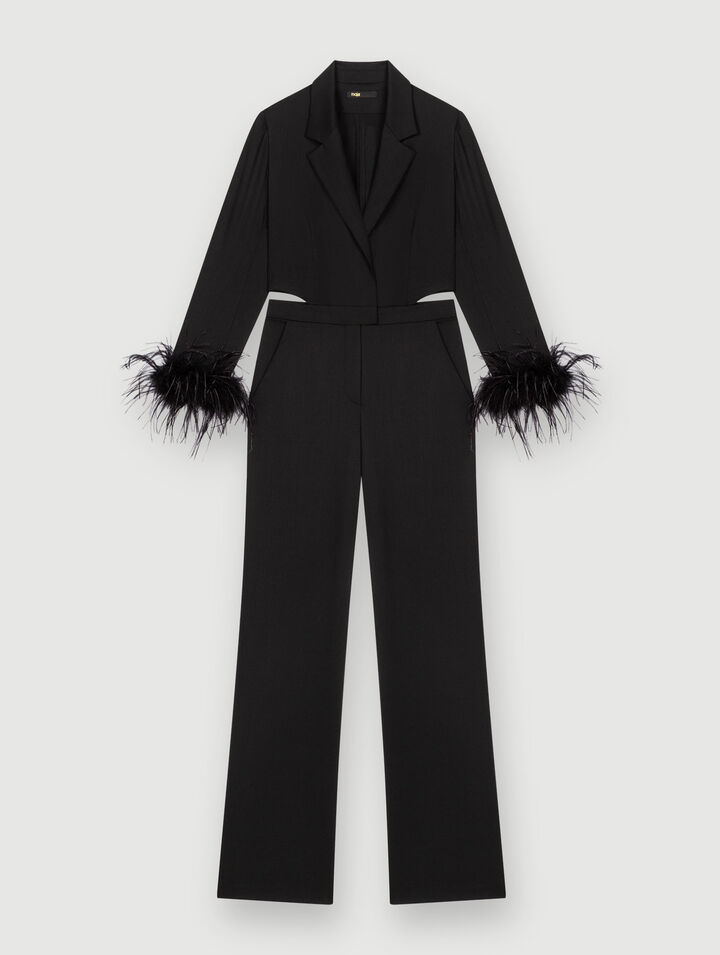 Tuta pantalone in piume nere