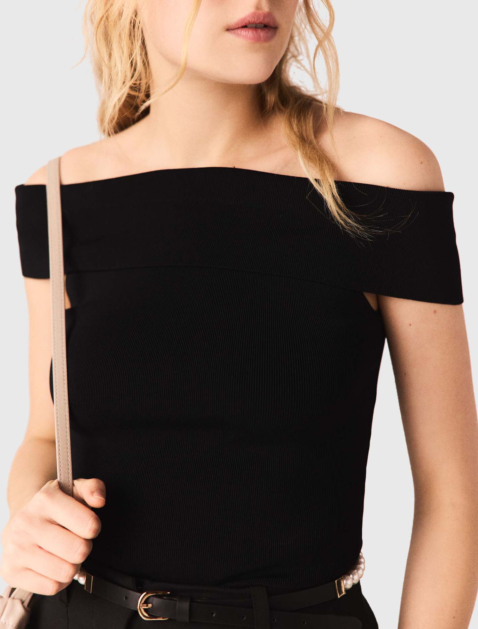 Top scollo bardot in maglia a coste