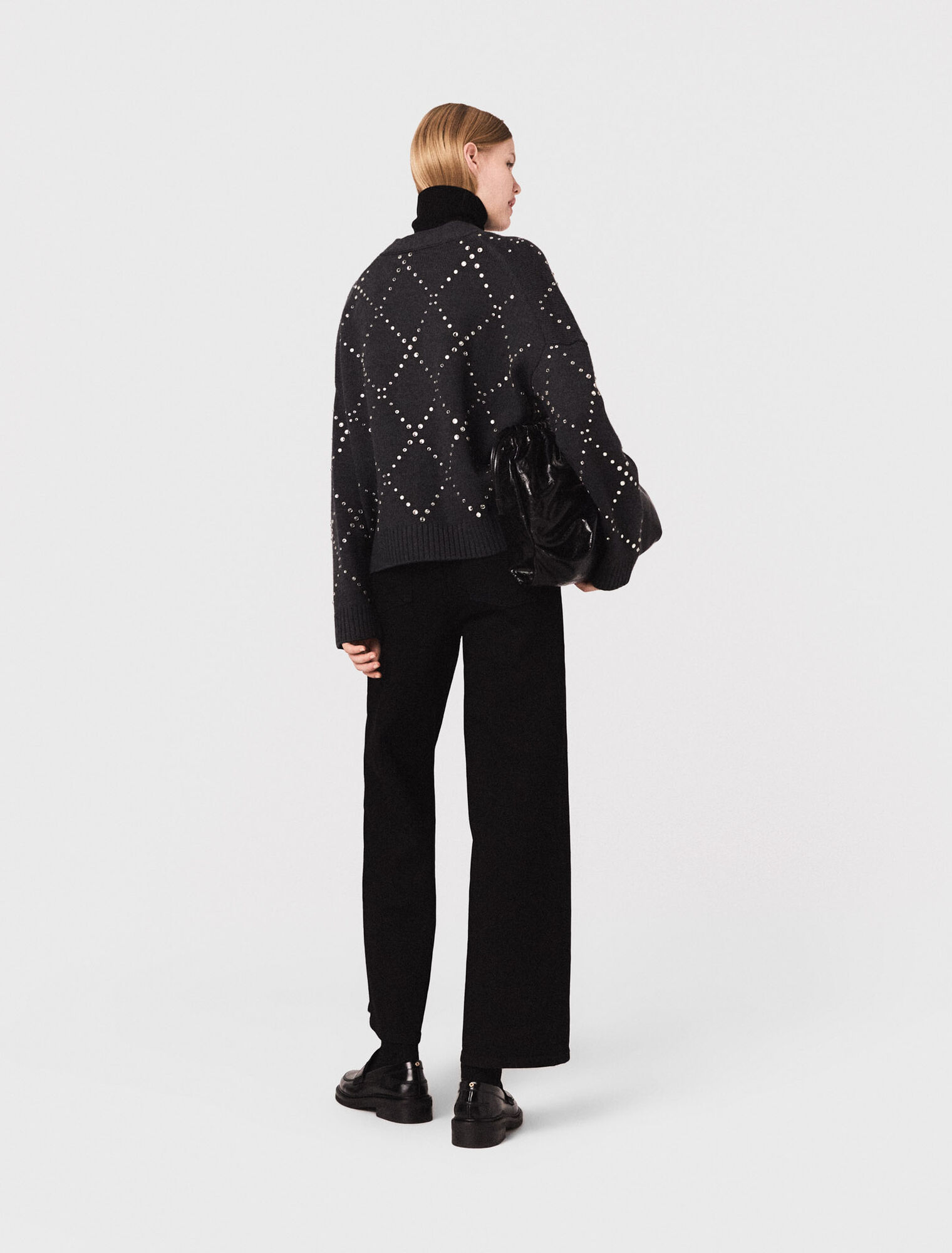 Cardigan a quadri con strass