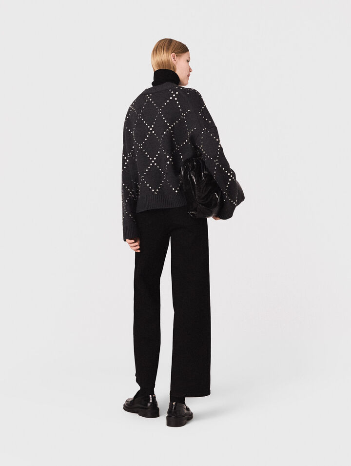 Cardigan a quadri con strass