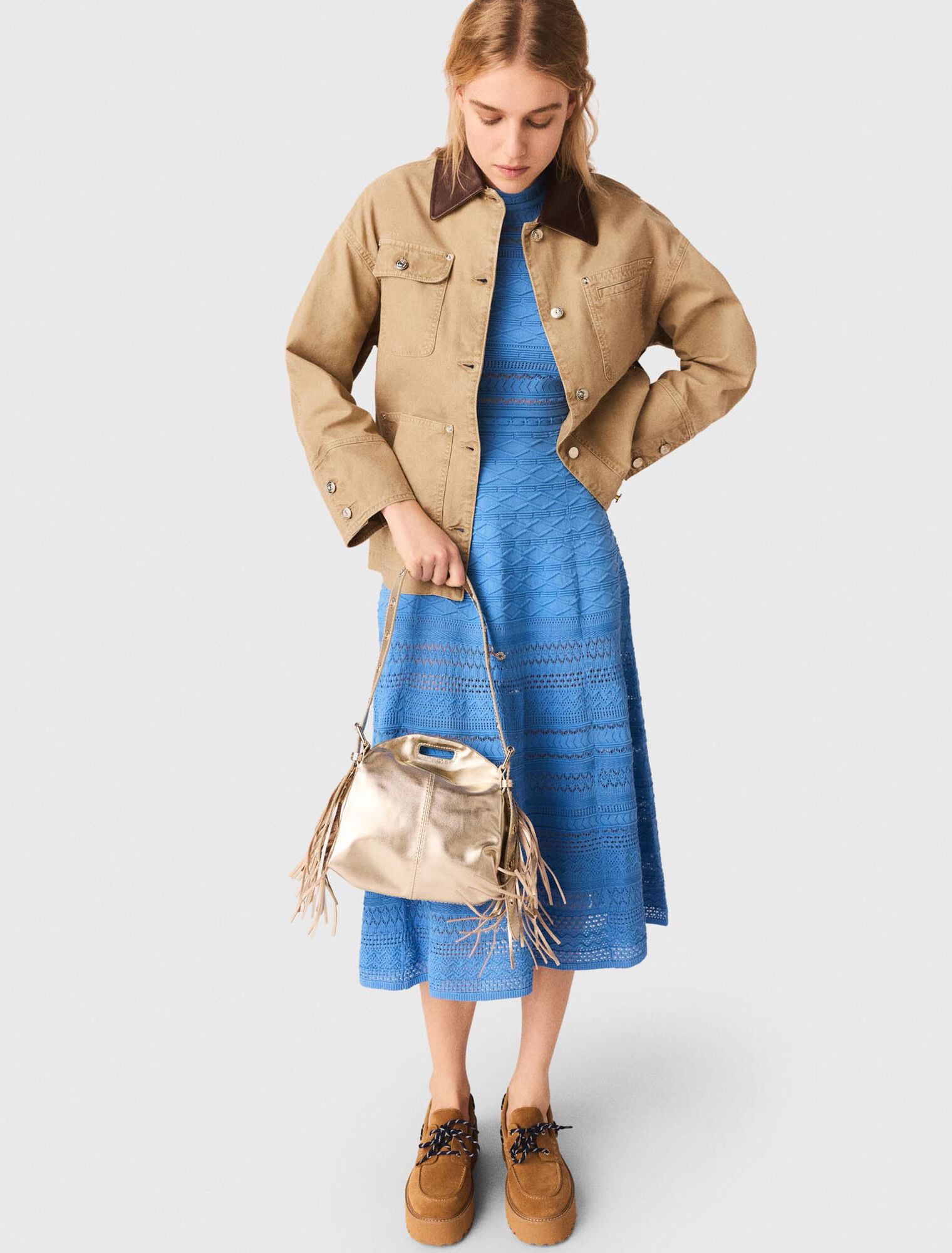 Giacca in denim con retro pliss&eacute;