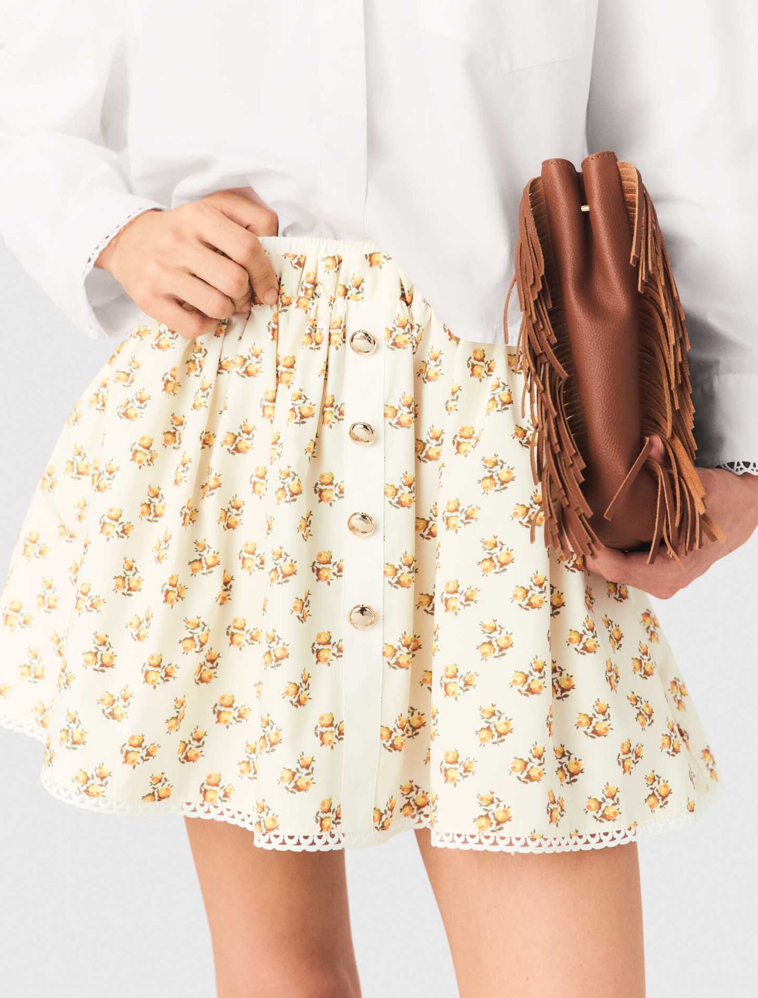 Gonna stampata con bordo a zig zag