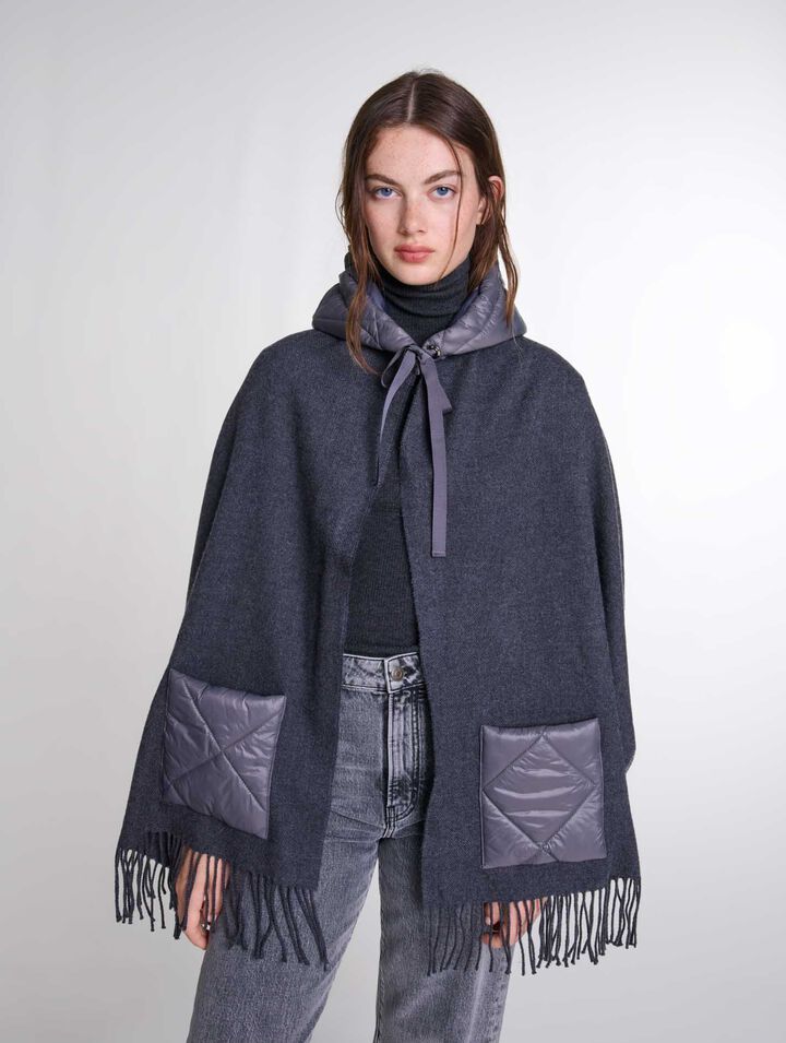 Poncho in lana con cappuccio