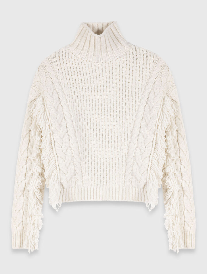 Maglione in lana mélange con frange