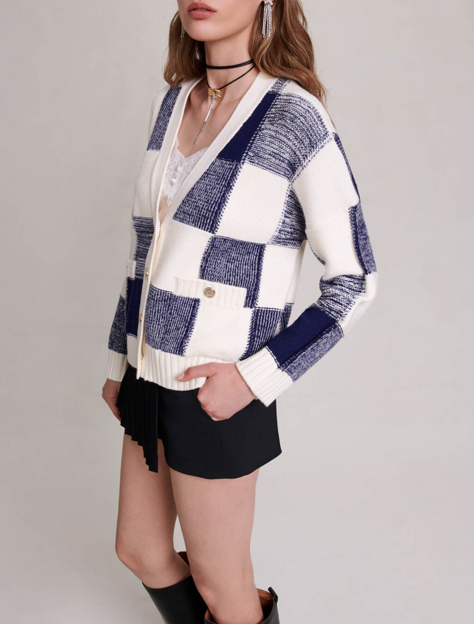 Cardigan in maglia a quadri