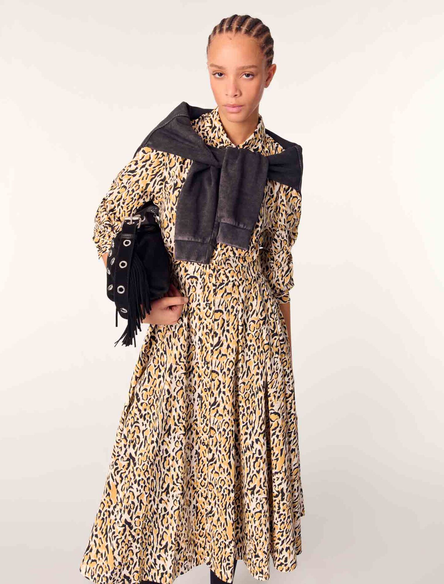 Abito midi con stampa leopardata