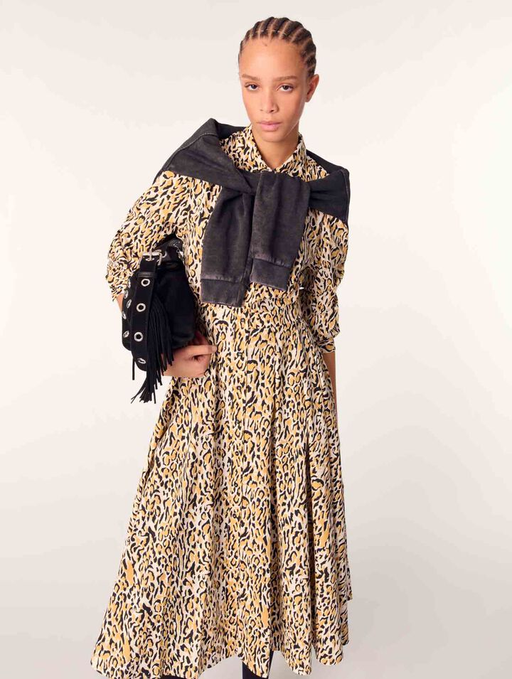 Abito midi con stampa leopardata