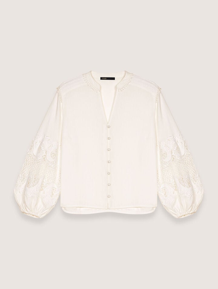 Camicia con maniche ricamate