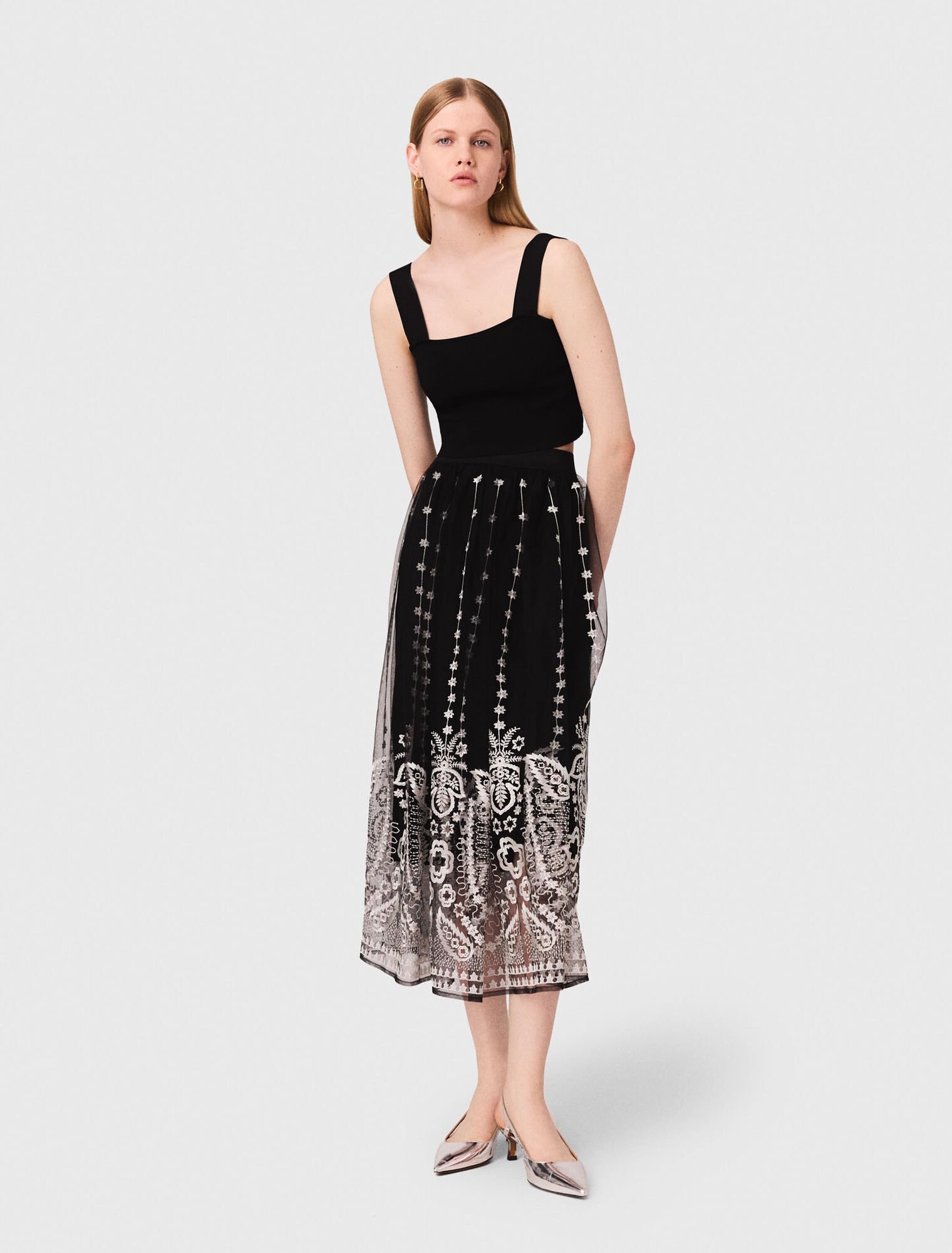 Gonna lunga in tulle ricamato