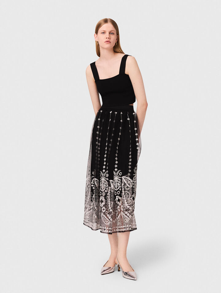 Gonna lunga in tulle ricamato