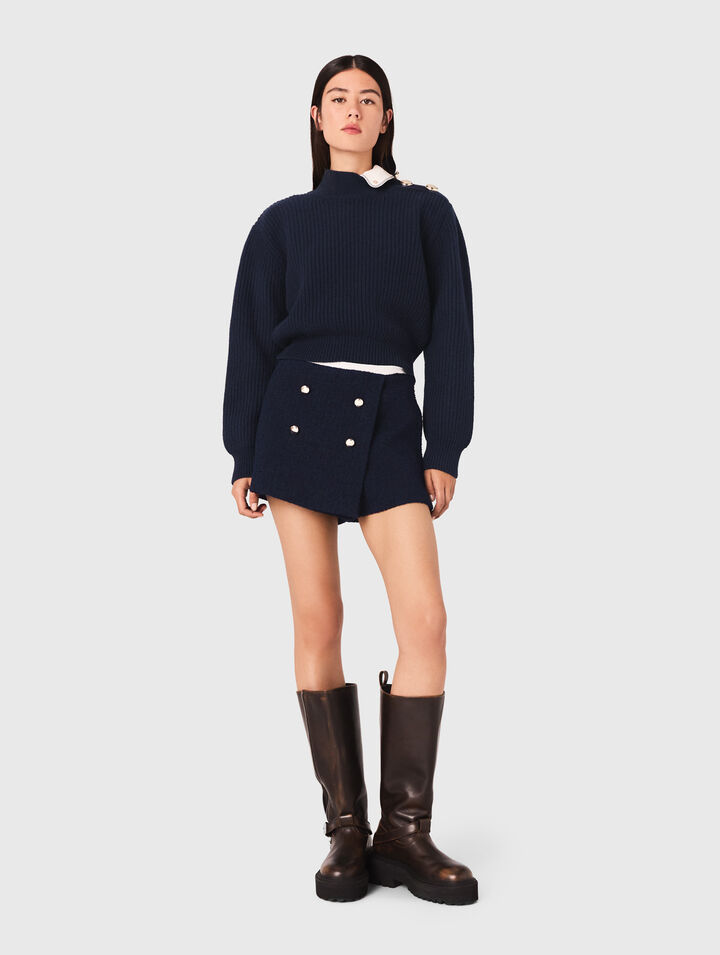 Shorts in tweed e banda a contrasto
