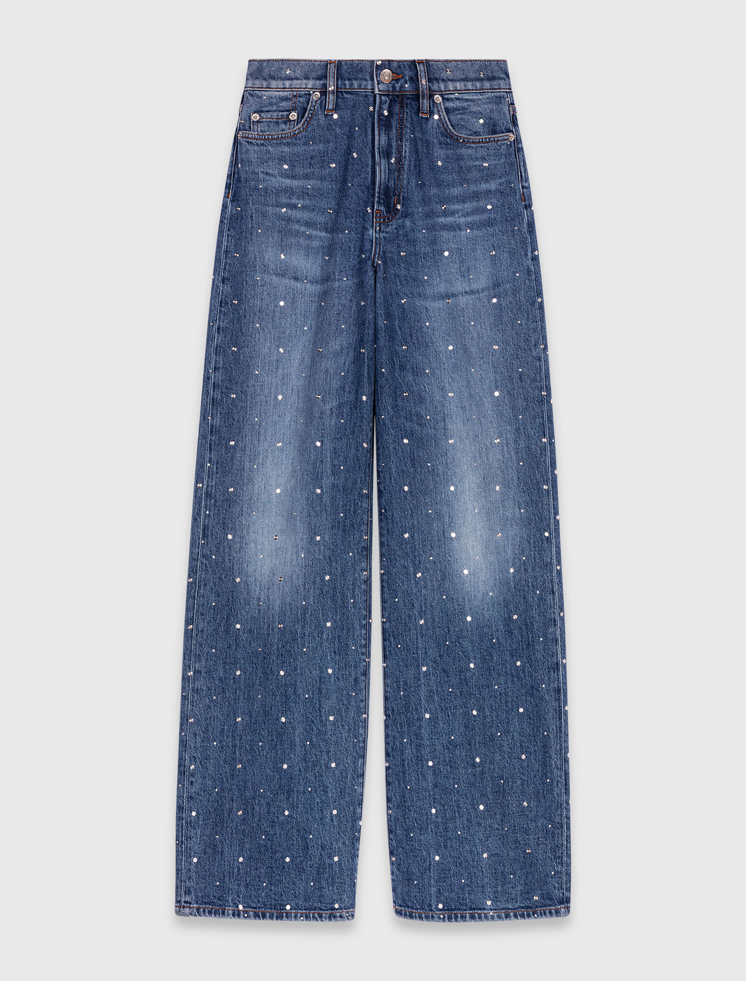 Jeans larghi in denim con borchie
