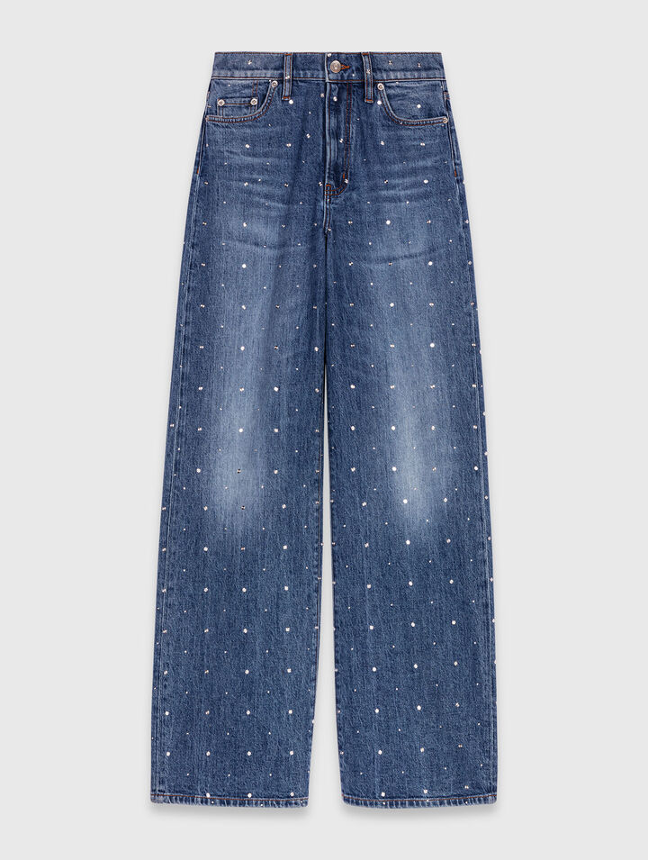Jeans larghi in denim con borchie