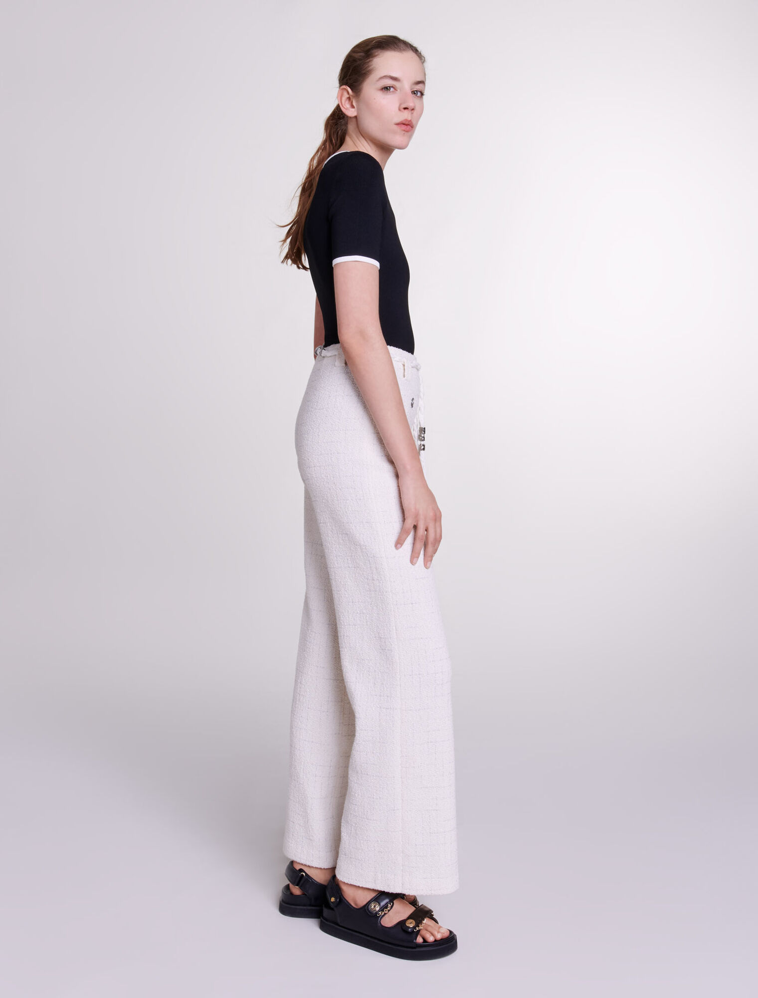 Pantaloni tweed fili metallizzati