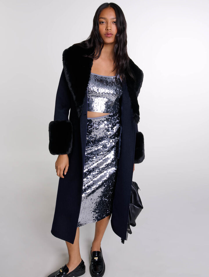 Cappotto double-face con finta pelliccia