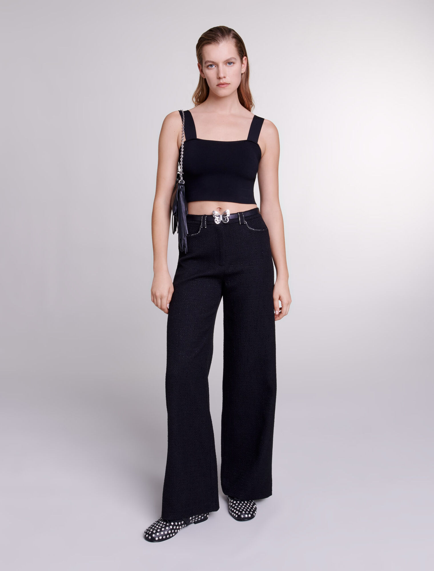 Pantaloni larghi in tweed