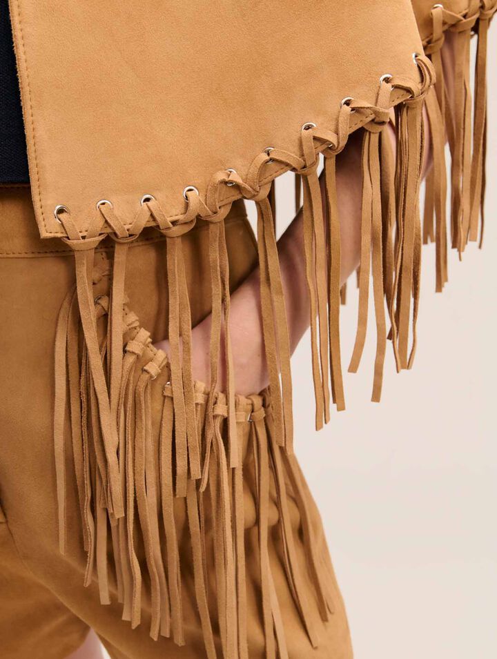 Cappotto corto con frange in nabuk