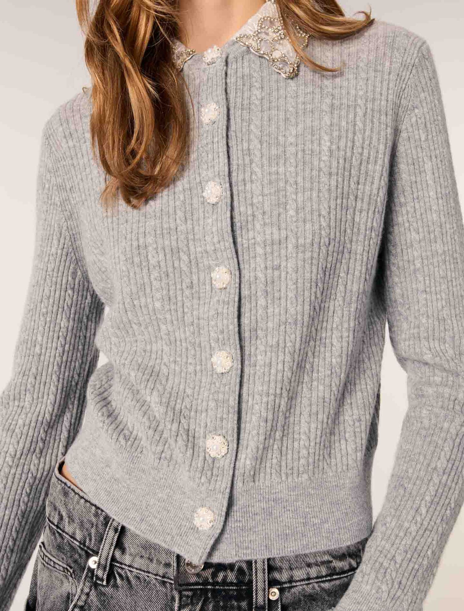 Cardigan con colletto rimovibile