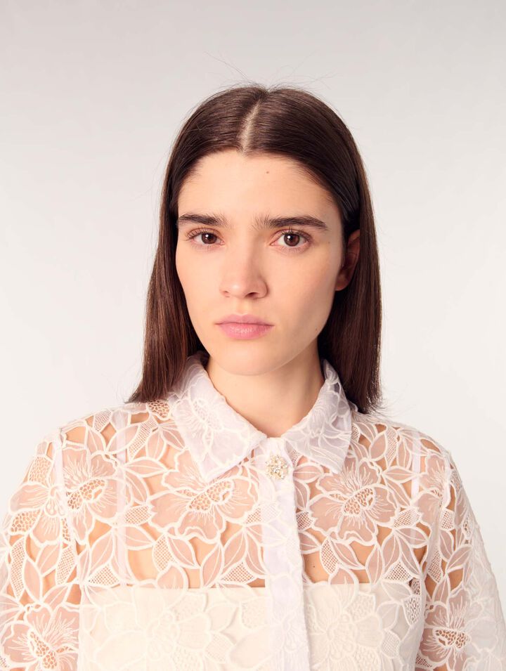 Camicia corta in guipure a fiori