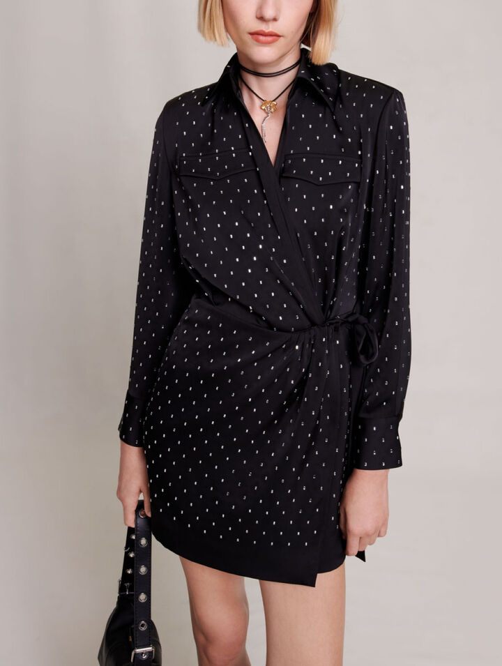 Abito corto satinato con strass