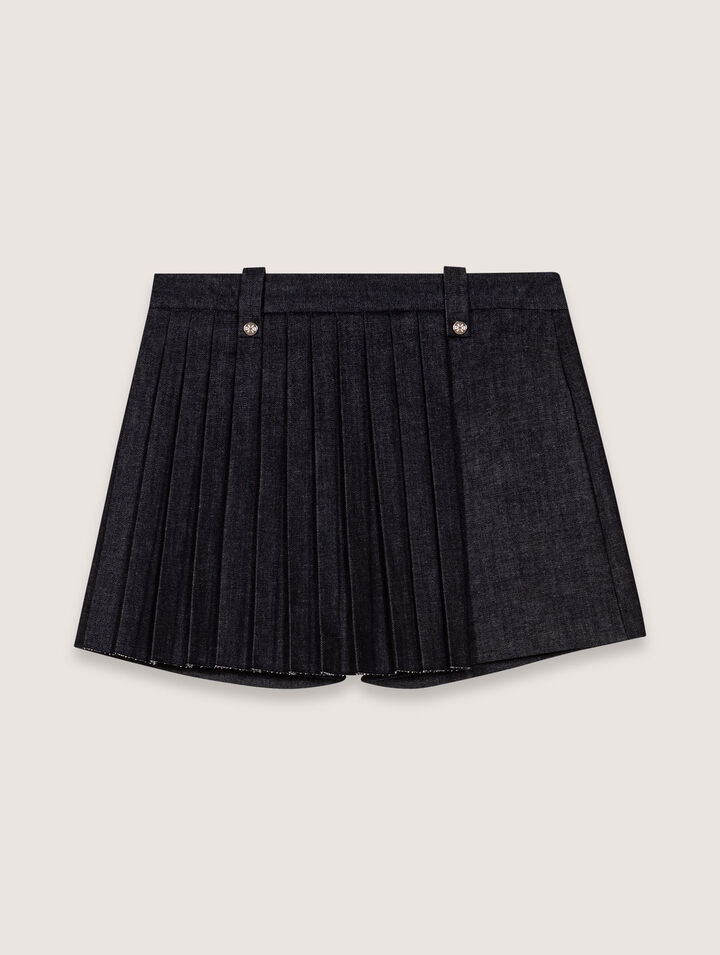 Shorts trompe-l'œil denim a pieghe