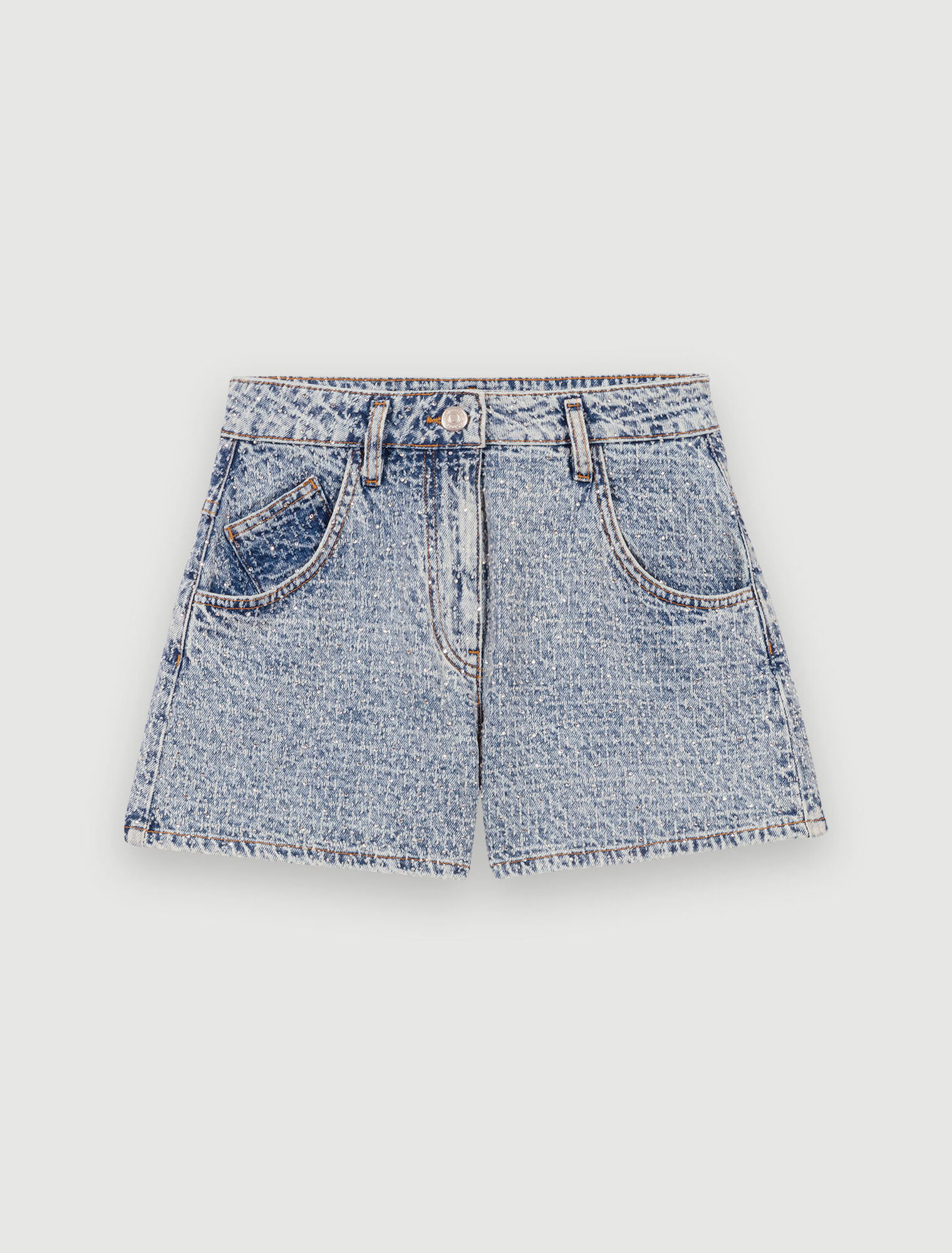 Short in jeans jacquard e strass