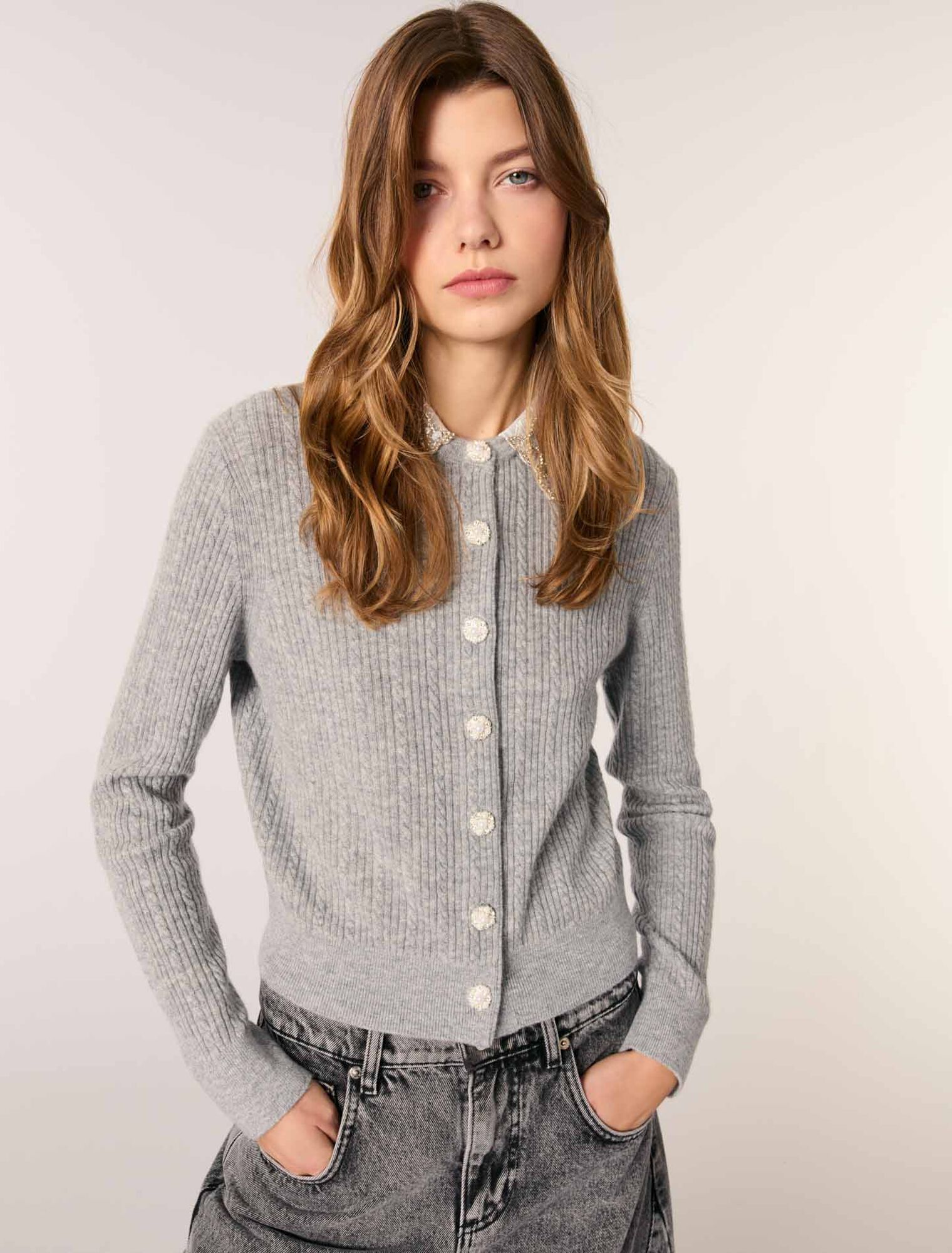 Cardigan con colletto rimovibile