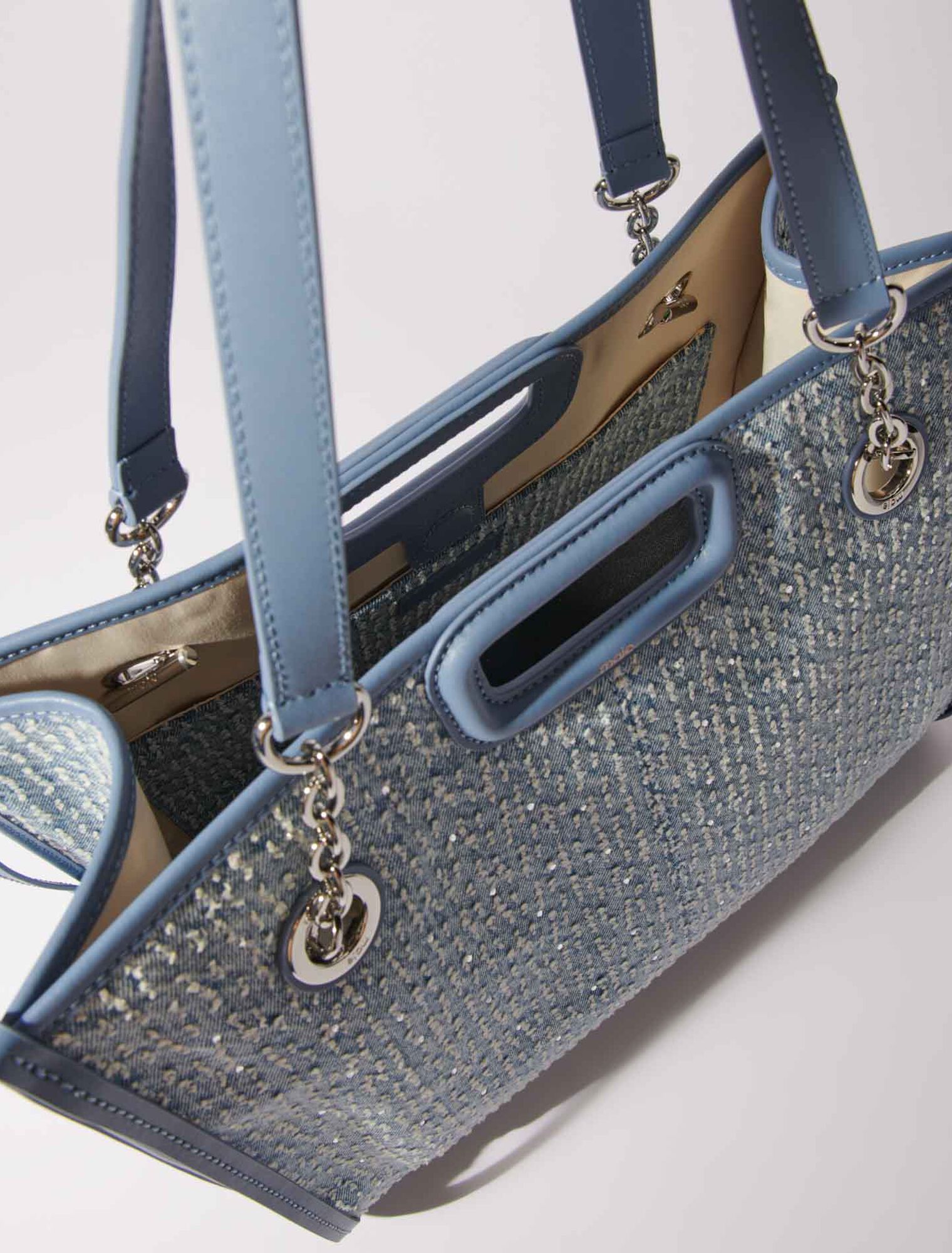 Tote bag in tela di denim e strass