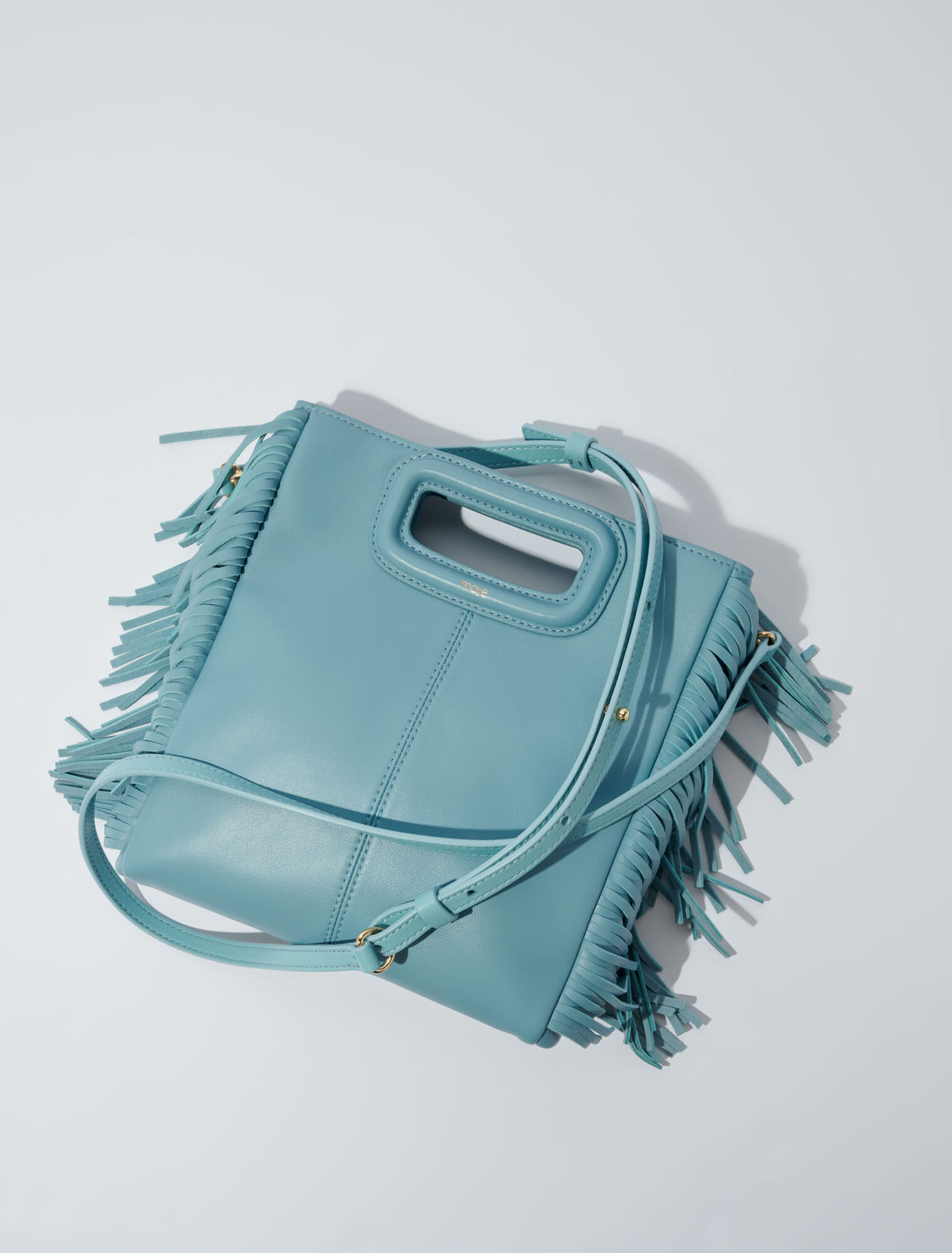 Borsa M con frange in pelle liscia