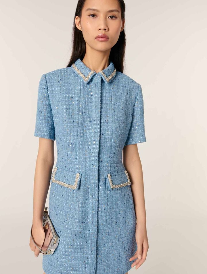 Abito corto in tweed e paillettes
