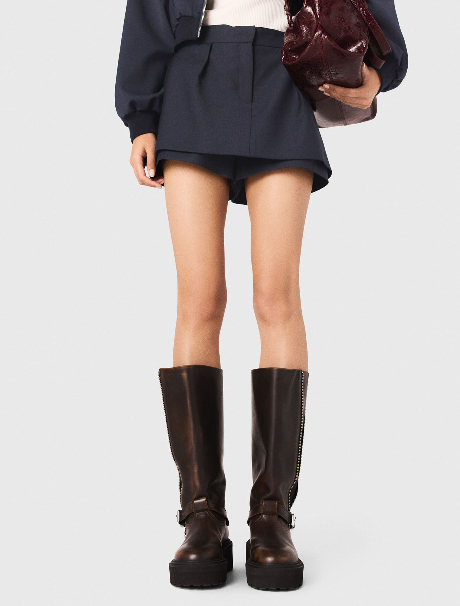 Bomber con zip in lana mista