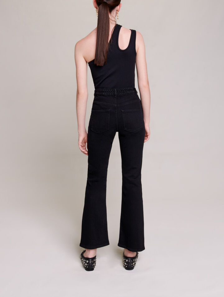 Jeans neri tasche e finiture intrecciate