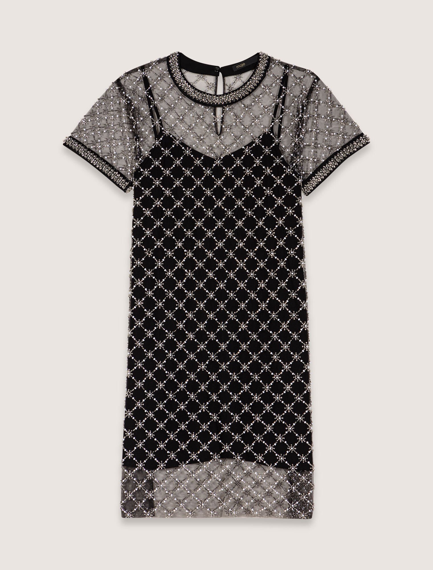 Abito corto in tulle ricamato