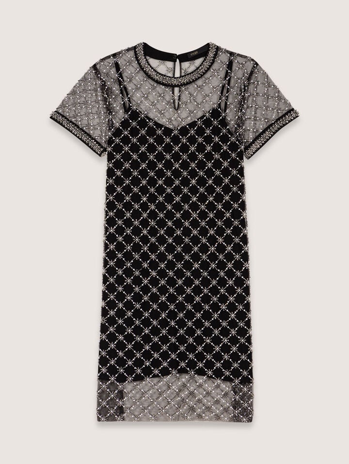 Abito corto in tulle ricamato