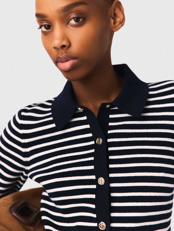 Cardigan a righe con colletto polo
