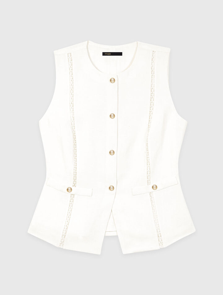 Panciotto ricamato in misto lino