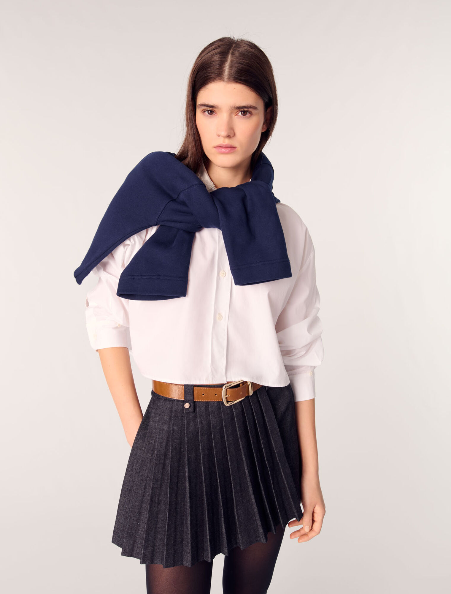 Shorts trompe-l'œil denim a pieghe
