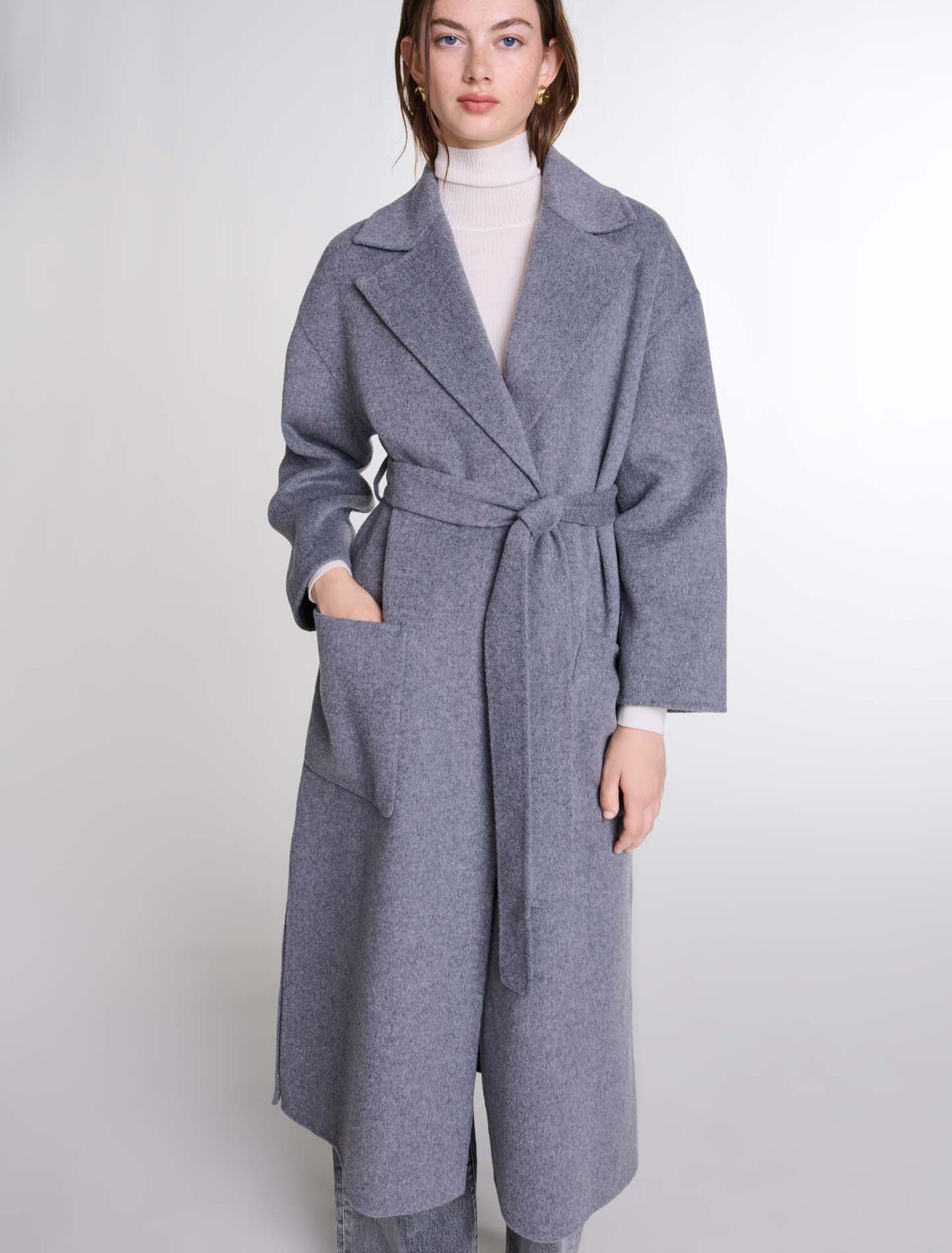 Cappotto lungo cintura double face