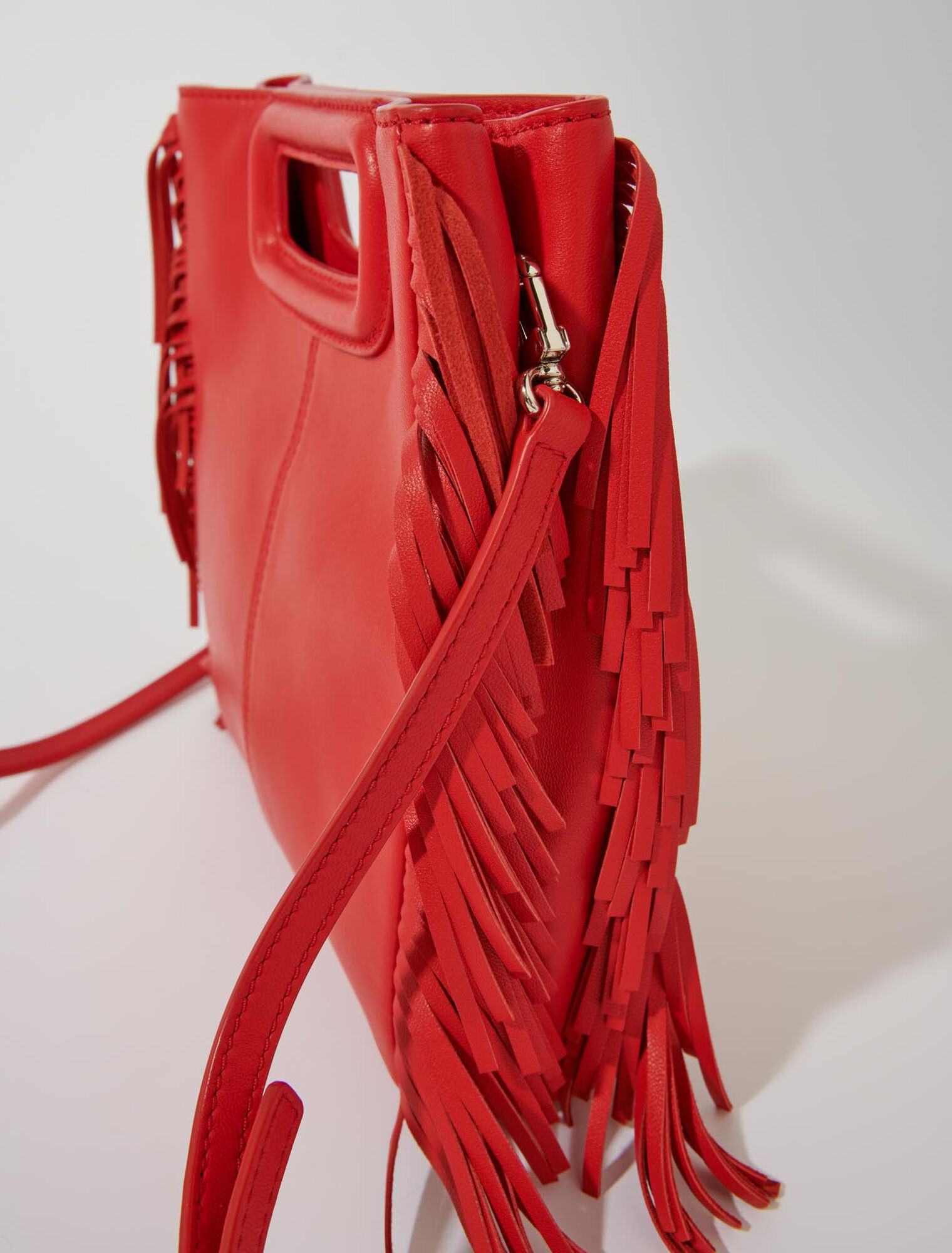 Borsa M con frange in pelle liscia