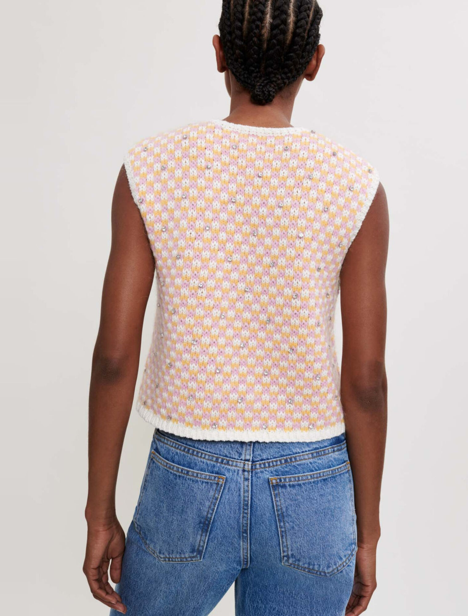 Pullover in maglia fantasia e strass