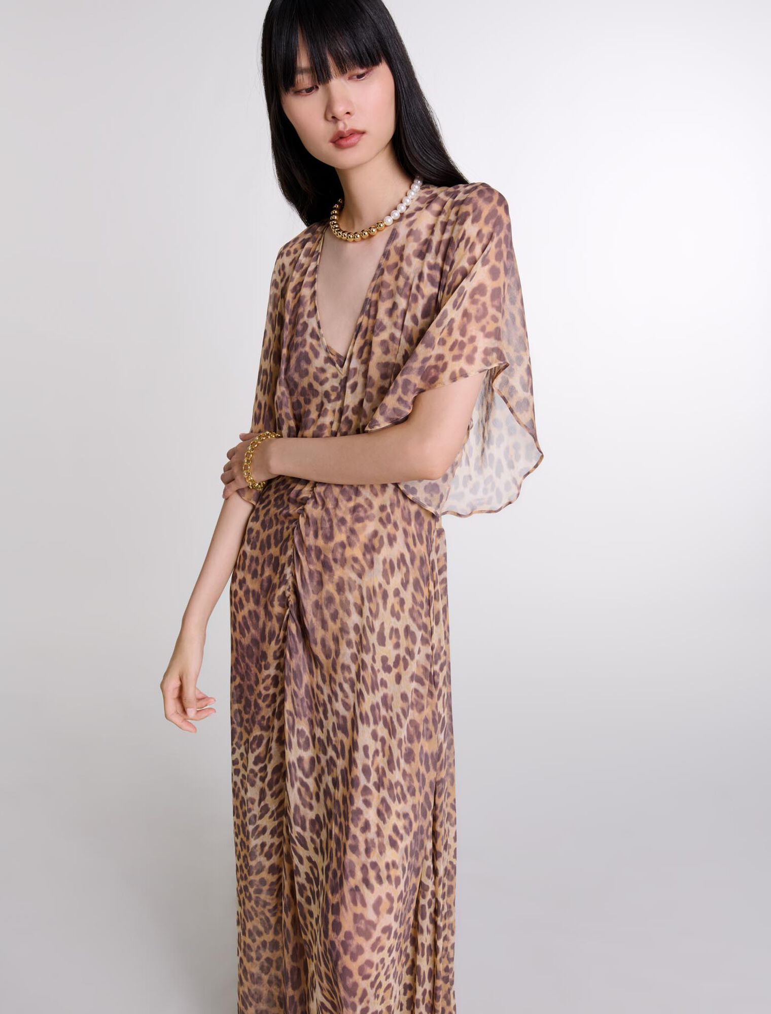 Abito lungo con stampa leopardata