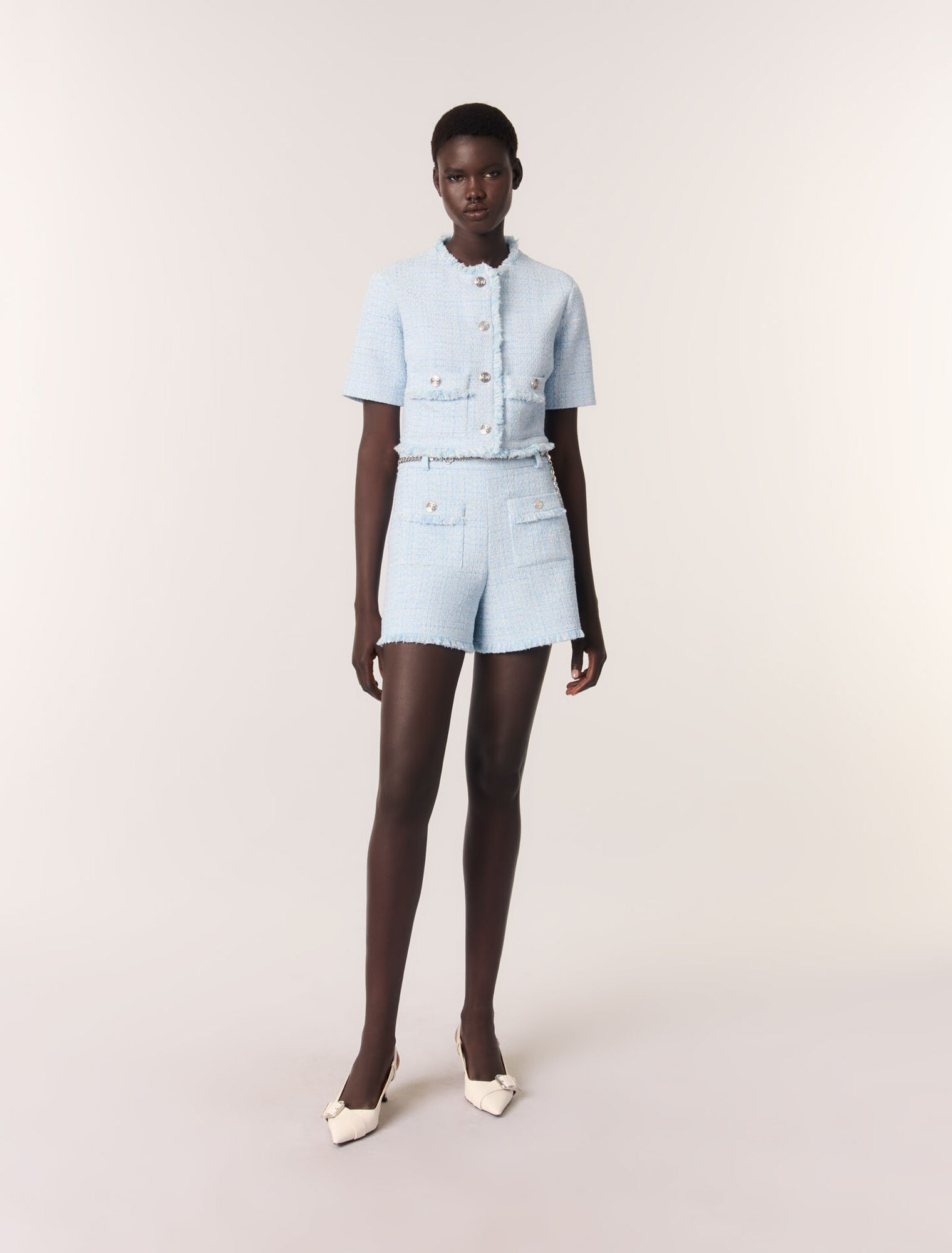 Shorts in tweed con cintura