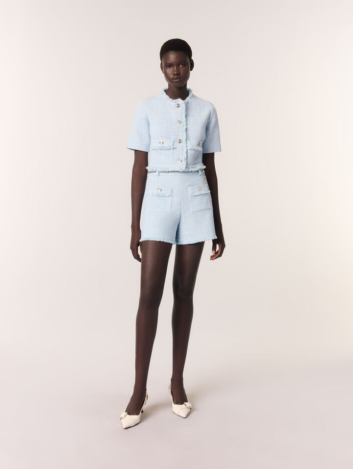 Shorts in tweed con cintura
