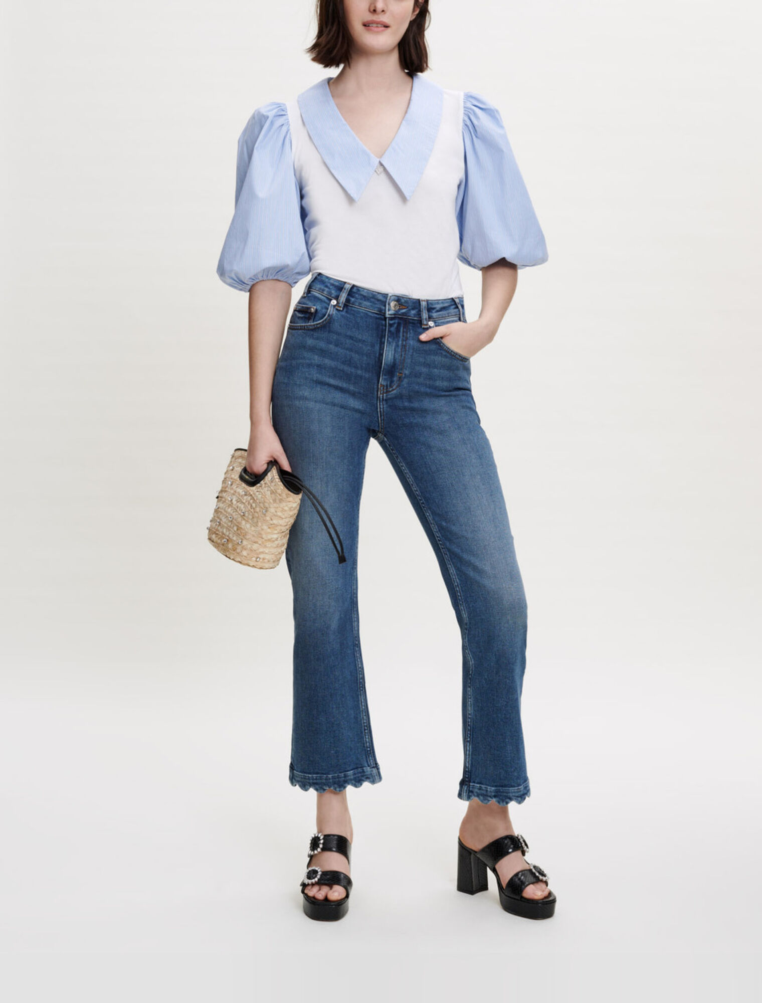 T-shirt in materiale misto con colletto