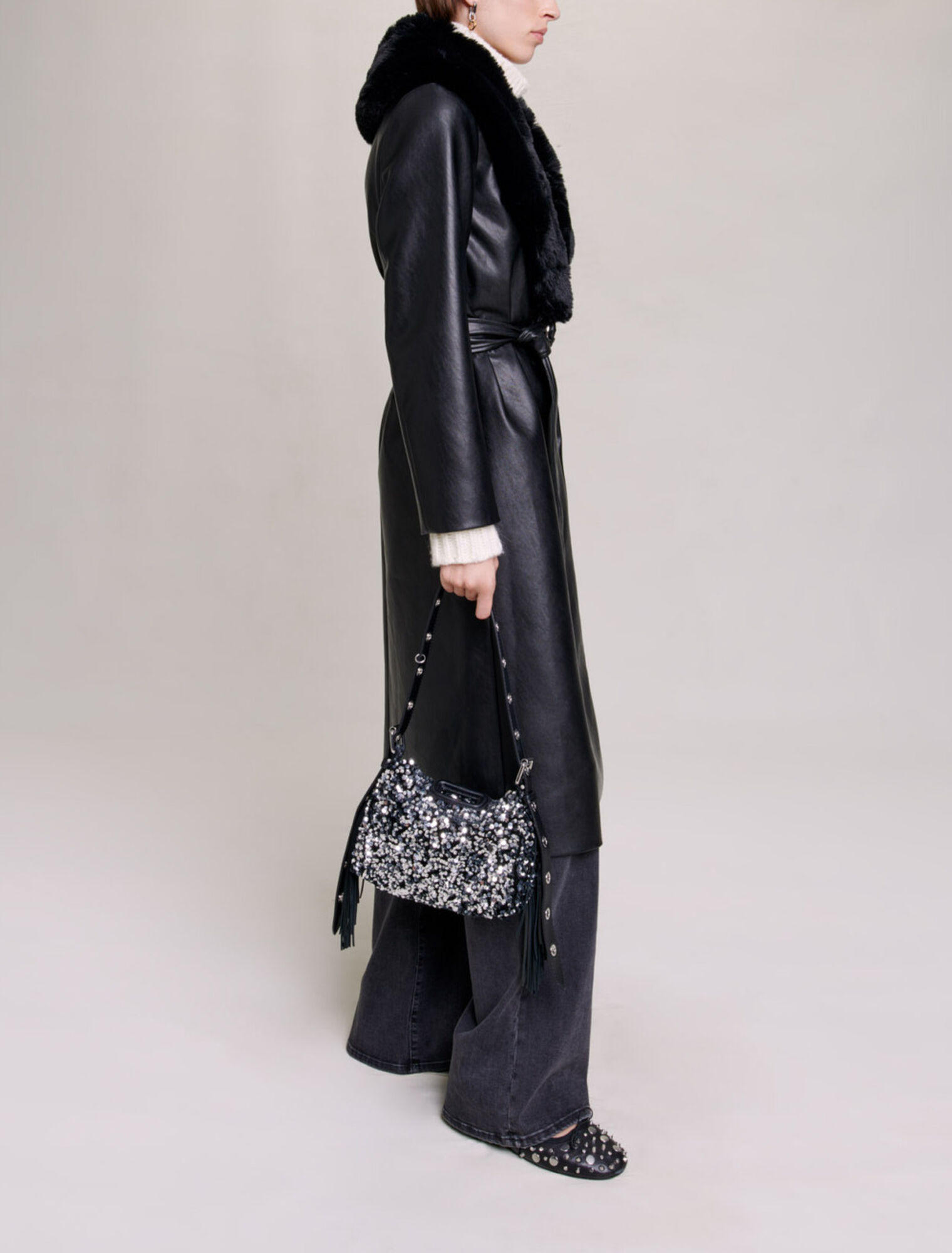 Cappotto lungo effetto pelle